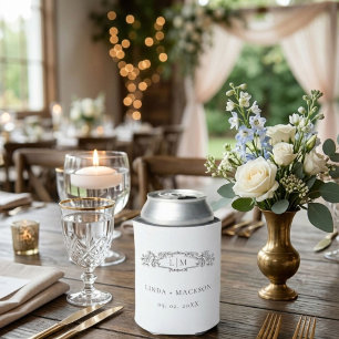 Elegant & Chic botanical crest monogram wedding Can Cooler