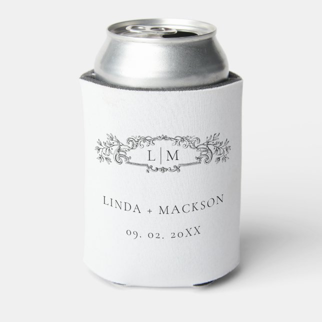 Elegant & Chic botanical crest monogram wedding Can Cooler (Can Back)