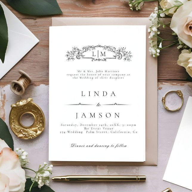 Elegant & Chic botanical crest monogram wedding  Invitation (Creator Uploaded)
