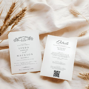 Elegant & Chic botanical crest monogram wedding Invitation