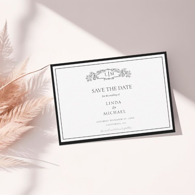 Elegant & Chic botanical crest monogram wedding Save The Date (Creator Uploaded)
