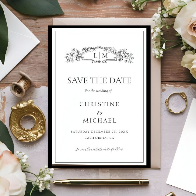 Elegant & Chic botanical crest monogram wedding Save The Date (Creator Uploaded)