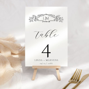 Elegant & Chic botanical crest monogram wedding Table Number