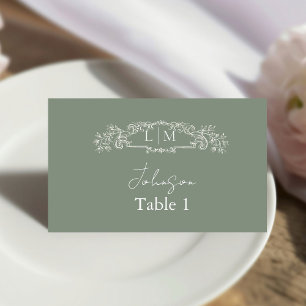 Elegant & Chic botanical crest Wedding  Place Card