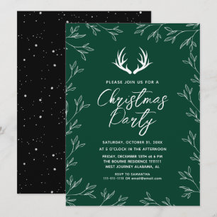 Elegant Chic Botanical Deer Christmas Party Invitation