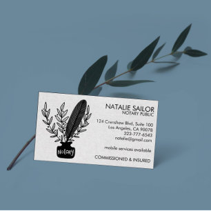 Elegant Chic Botanical Quill Logo Notary Public Business Card