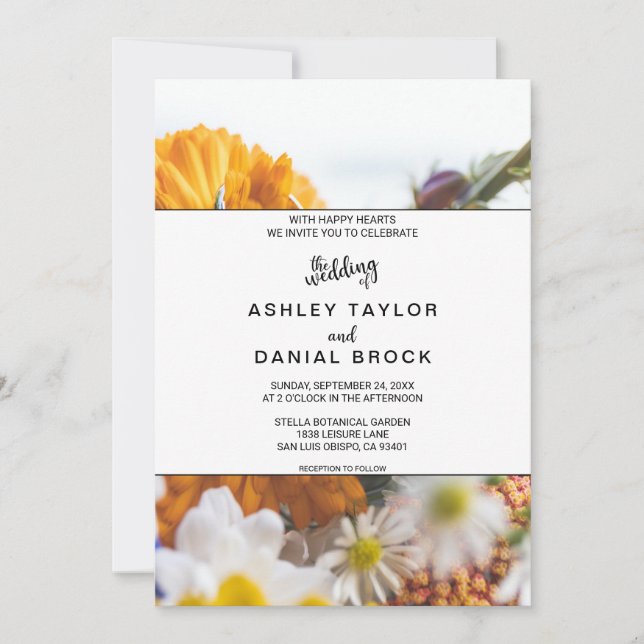 Elegant chic botanical sunflower floral Wedding In Invitation (Front)