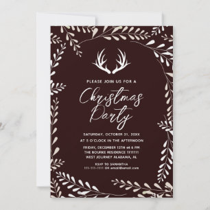 Elegant Chic Botanical Wreath Deer Christmas Invitation