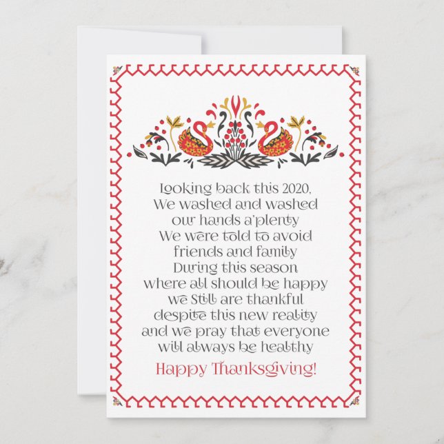 Elegant Chic Botanicals Thanksgiving Poem Holiday Card (Front)