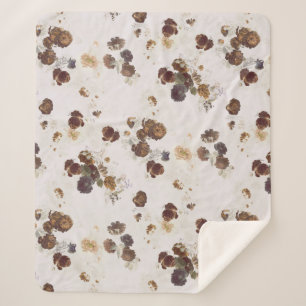 Elegant Chic Brown Beige Roses Floral Toile  Sherpa Blanket