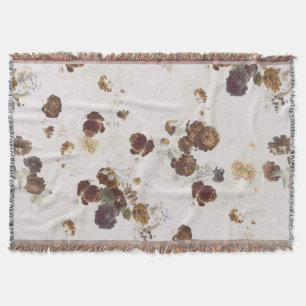 Elegant Chic Brown Beige Roses Floral Toile Throw Blanket
