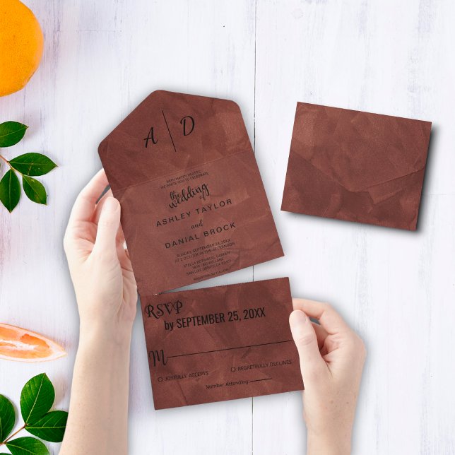 Elegant chic brown dusty rustic all in one invitat all in one invitation (Creator Uploaded)
