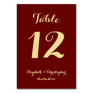 Elegant Chic Brown Faux Gold Wedding Bridal Shower Table Number