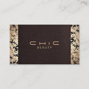 Elegant Chic Brown Linen and Gold Leaf Look 2 Business Card