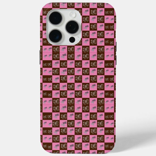 Elegant Chic Brown Plaid & Bear   Case-Mate iPhone Case (Back)