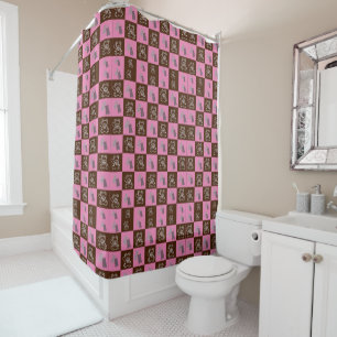 Elegant Chic Brown Plaid & Bear Shower Curtain