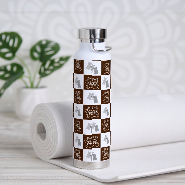 Elegant Chic Brown Plaid & Bear  Water Bottle (Yoga)