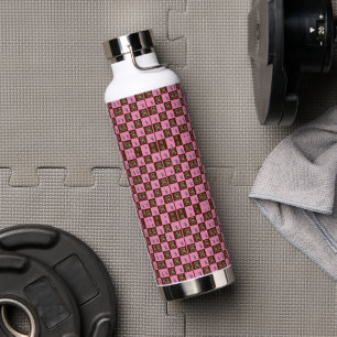 Elegant Chic Brown Plaid & Bear Water Bottle