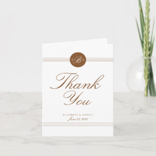 Elegant Chic Brown White Monogram Thank You Card