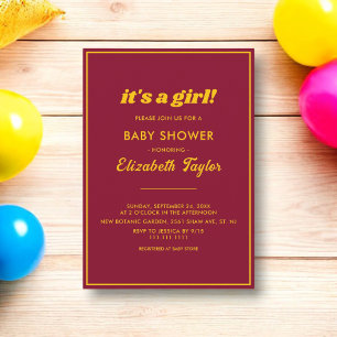 Elegant Chic Burgundy And Gold Luxury Baby Shower Invitation