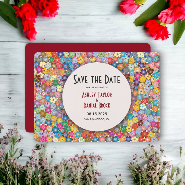Elegant Chic Burgundy Boho Summer Floral Wedding Save The Date (Creator Uploaded)