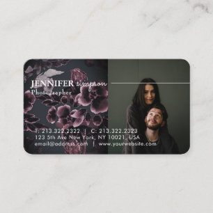 Elegant Chic Burgundy Floral Pattern 3 Photos Business Card