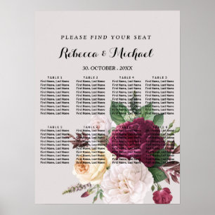 Elegant chic  burgundy floral poster