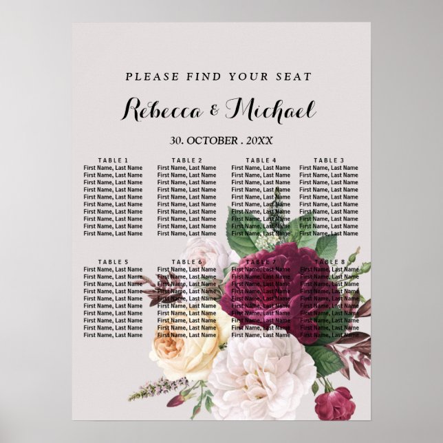Elegant chic  burgundy floral poster (Front)