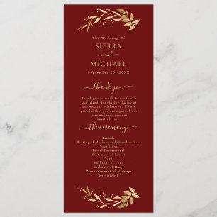 Elegant Chic Burgundy Gold Foliage Wedding Programme