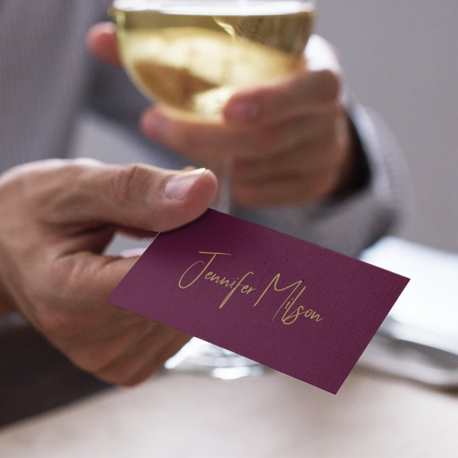Elegant Chic Burgundy & Gold Handwritten Script  Business Card (Creator Uploaded)
