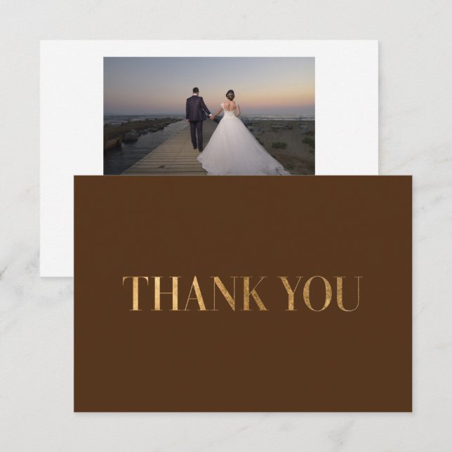 Elegant Chic Burgundy Gold Thank You Photo Card (Front/Back)