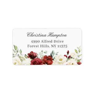 Elegant Chic Burgundy Red White Ivory Floral Label