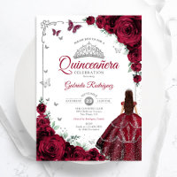 Elegant Chic Burgundy Roses Floral Quinceanera