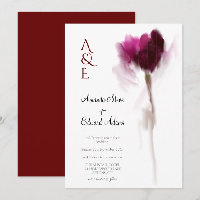 Elegant Chic Burgundy Tulip Floral Wedding Invitation (Front/Back)