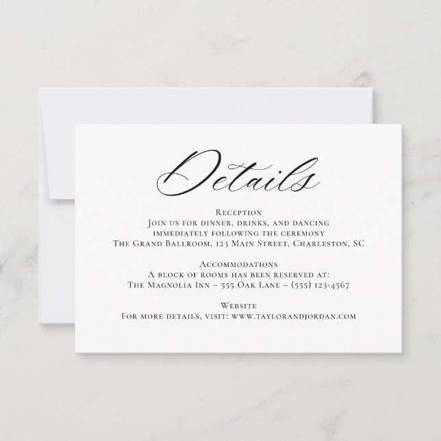 Elegant Chic Calligraphy Wedding Details Card (Front)