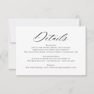 Elegant Chic Calligraphy Wedding Details Card