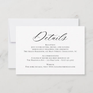 Elegant Chic Calligraphy Wedding Details Card