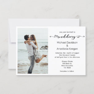 elegant chic calligraphy wedding photo invitation