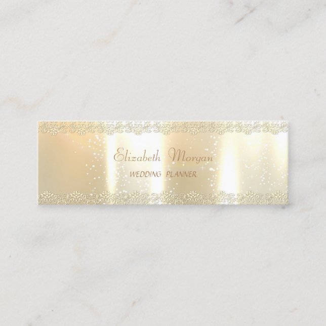 Elegant Chic Charming ,Faux Gold,Gold Lace Mini Business Card (Front)