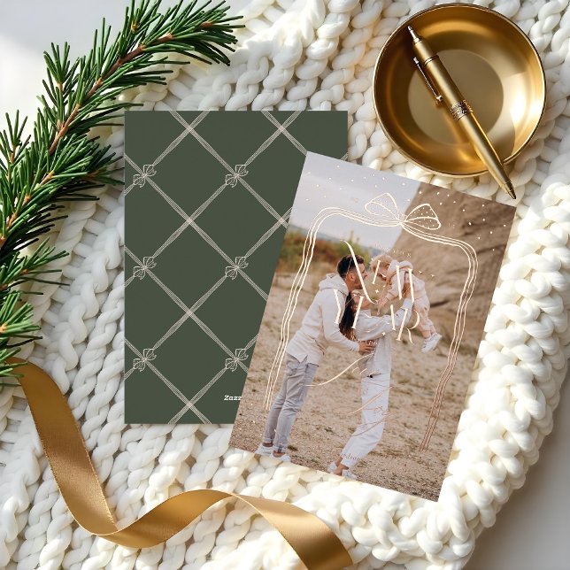 Elegant Chic Christmas Bow Family Photo New Year Foil Holiday Card (Elegant Chic Christmas Bow Family Photo New Year Foil Holiday Card)