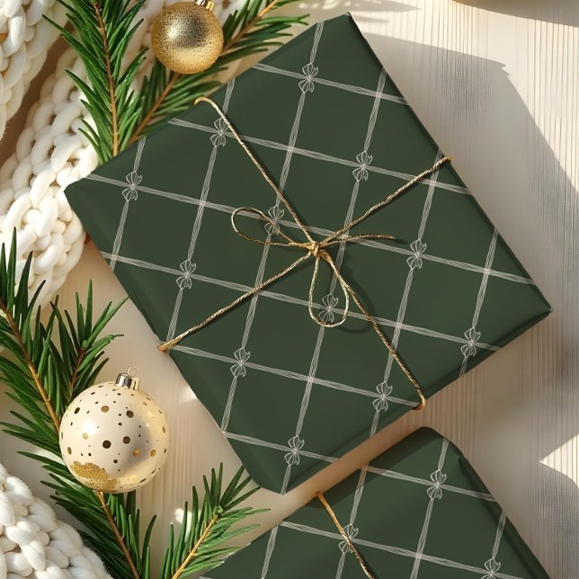 Elegant Chic Christmas Bow & Ribbon Pattern Green Wrapping Paper (Elegant Chic Christmas Bow & Ribbon Pattern Green Wrapping Paper)
