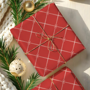 Elegant Chic Christmas Bow & Ribbon Pattern Red Wrapping Paper