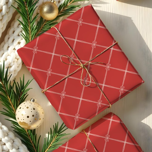 Elegant Chic Christmas Bow & Ribbon Pattern Red Wrapping Paper (Elegant Chic Christmas Bow & Ribbon Pattern Red Wrapping Paper)