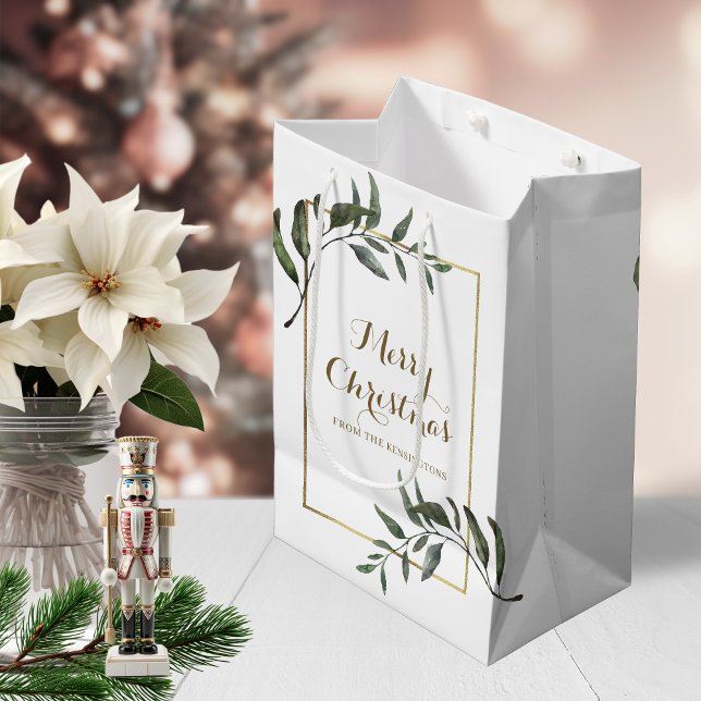Elegant Chic Christmas Gold Foil Greenery Medium Gift Bag (Elegant Chic Christmas Gold Foil Greenery Medium Gift Bag)