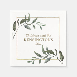 Elegant Chic Christmas Gold Foil Greenery Napkin