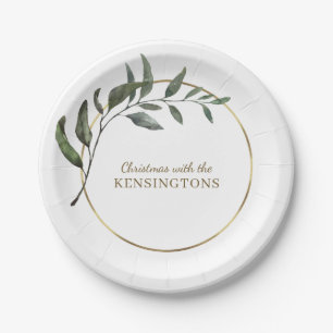Elegant Chic Christmas Gold Foil Greenery Paper Plate
