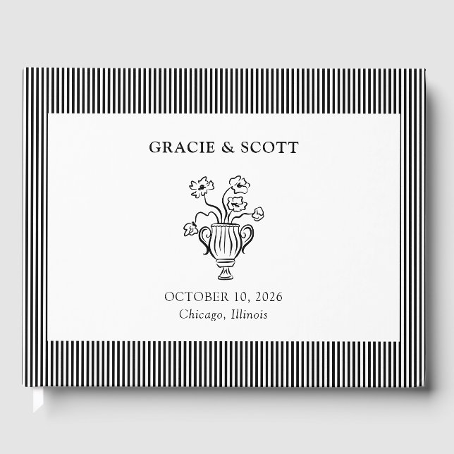 Elegant Chic Classic Black and White Wedding Guest Book (Front)