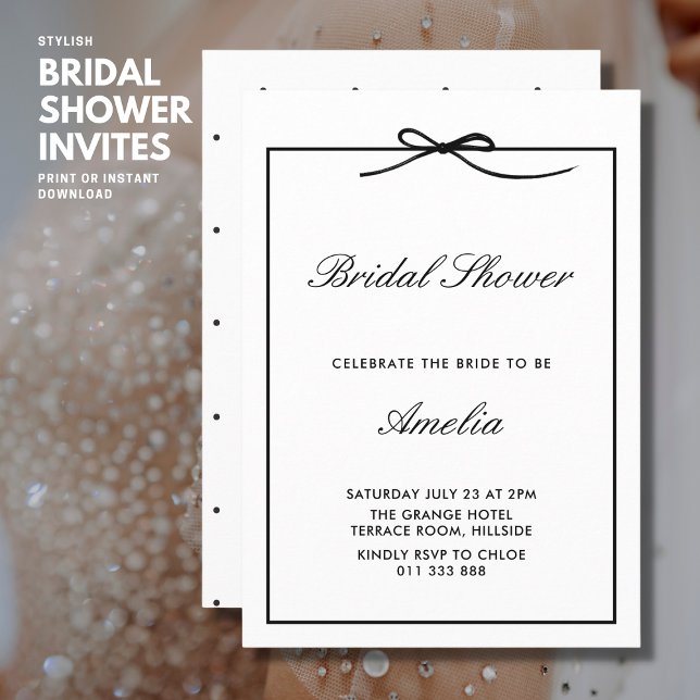 Elegant Chic Classic Black Bow Bridal Shower Invitation (Creator Uploaded)