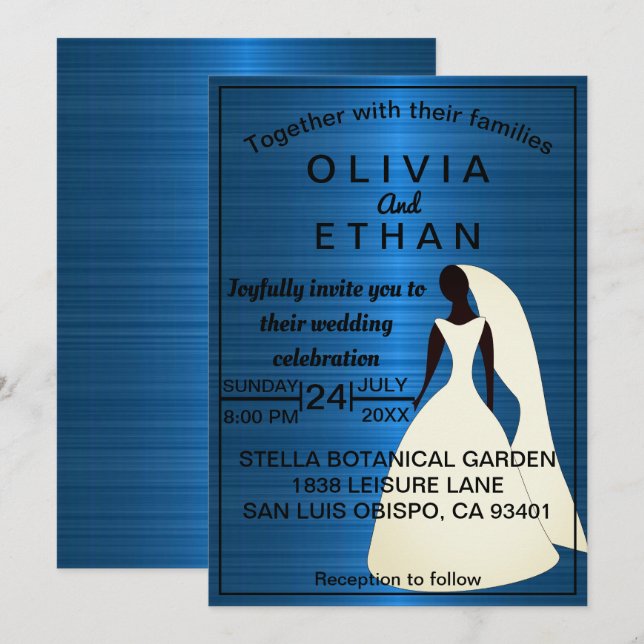 Elegant chic classy navy blue Wedding Invitation (Front/Back)