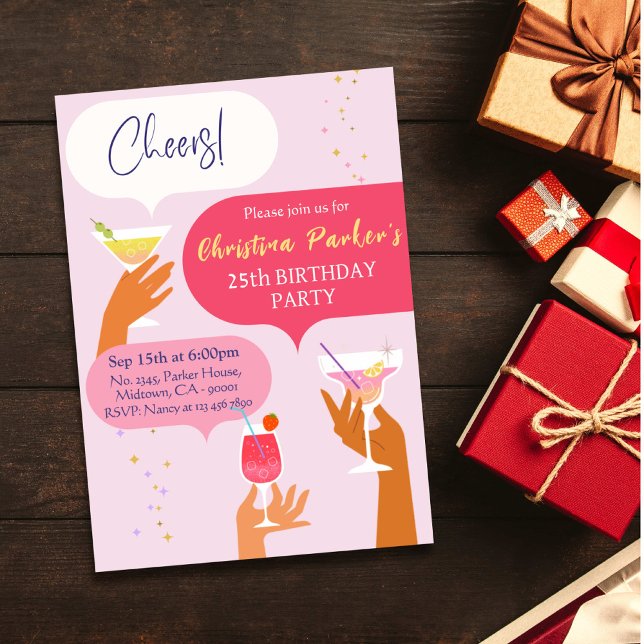 Elegant Chic Cocktail drink themed 25th birthday Invitation (Creator Uploaded)